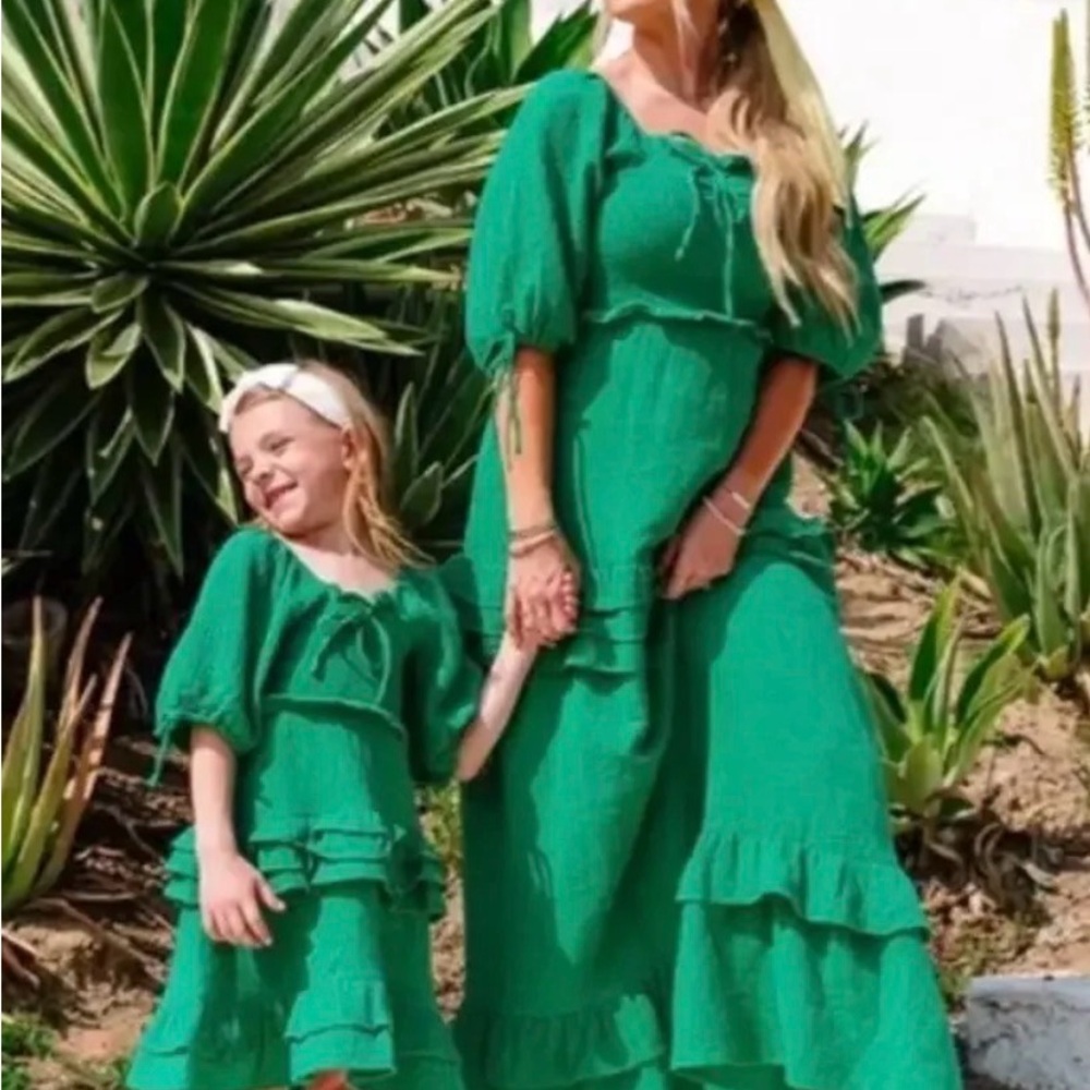 Green Ruffle Tiered Dress